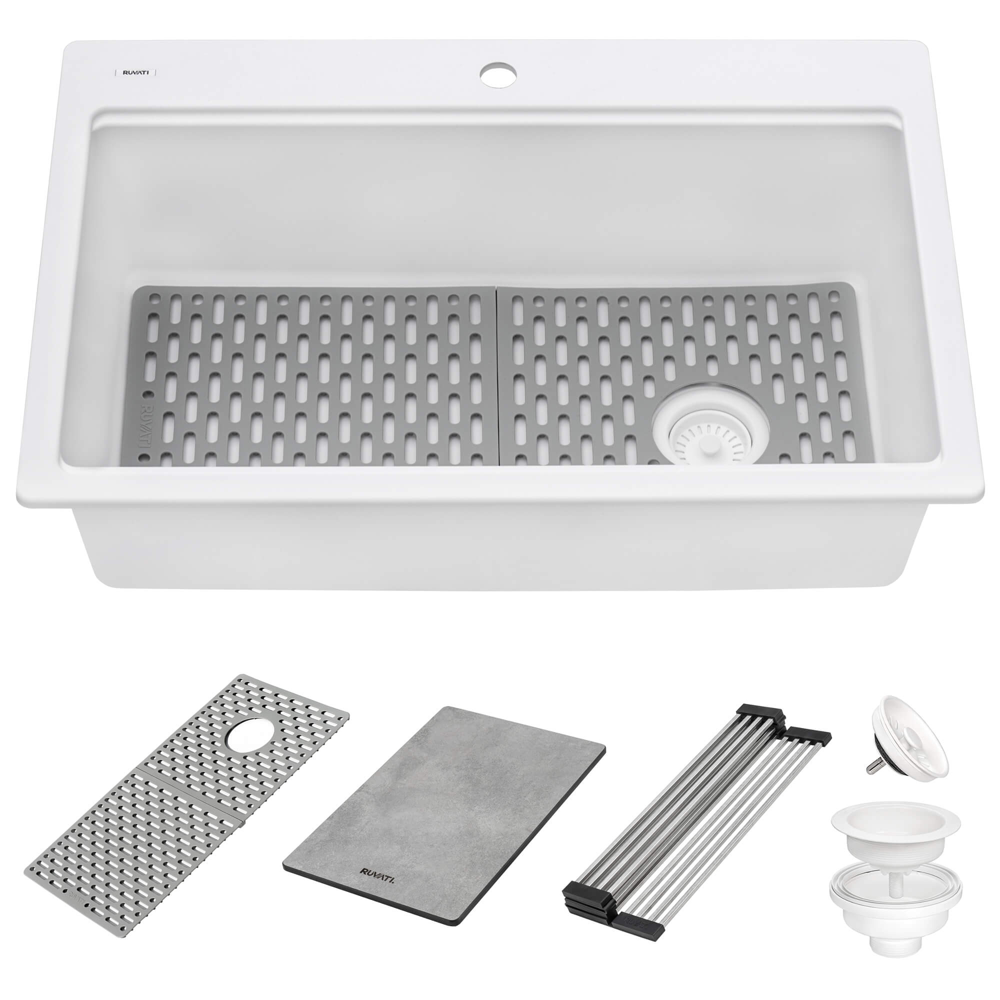 Alternative View of Ruvati epiStage 33" Drop-in Topmount Granite Composite Workstation Kitchen Sink, Arctic White, RVG1302WH