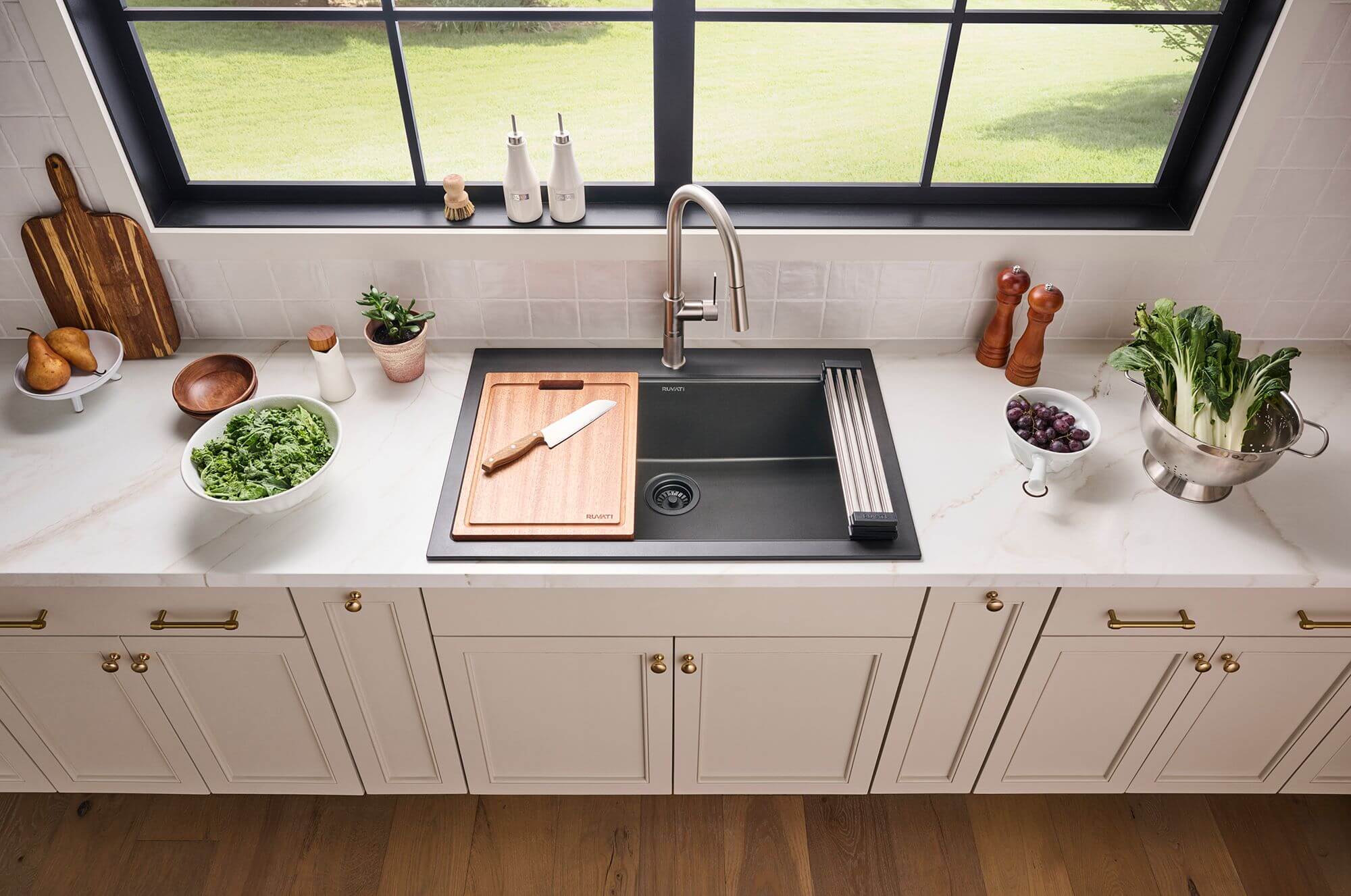 Ruvati epiGranite 33" Drop In Granite Composite Workstation Kitchen Sink, Midnight Black, RVG1303BK Product Image