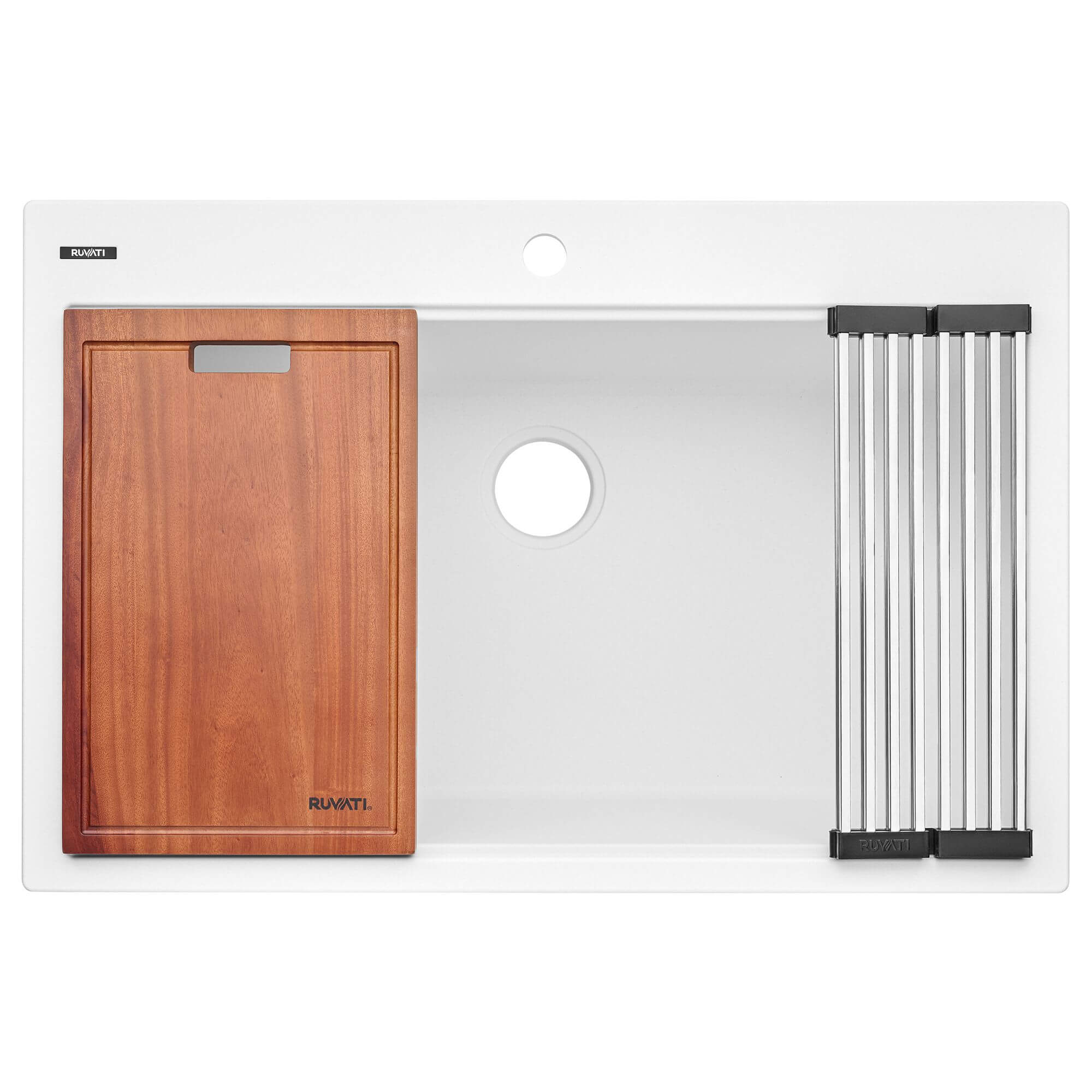 Ruvati epiGranite 33" Drop In Granite Composite Workstation Kitchen Sink, Arctic White Matte, RVG1303WH Product Image