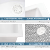 Ruvati epiStage 33-inch Granite Composite Workstation Drop-in Topmount Kitchen Sink Matte White, RVG1306WH
