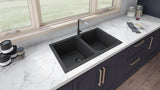Alternative View of Ruvati epiGranite 34" Dual-Mount Granite Composite Kitchen Sink, 50/50 Double Bowl, Midnight Black, RVG1319BK