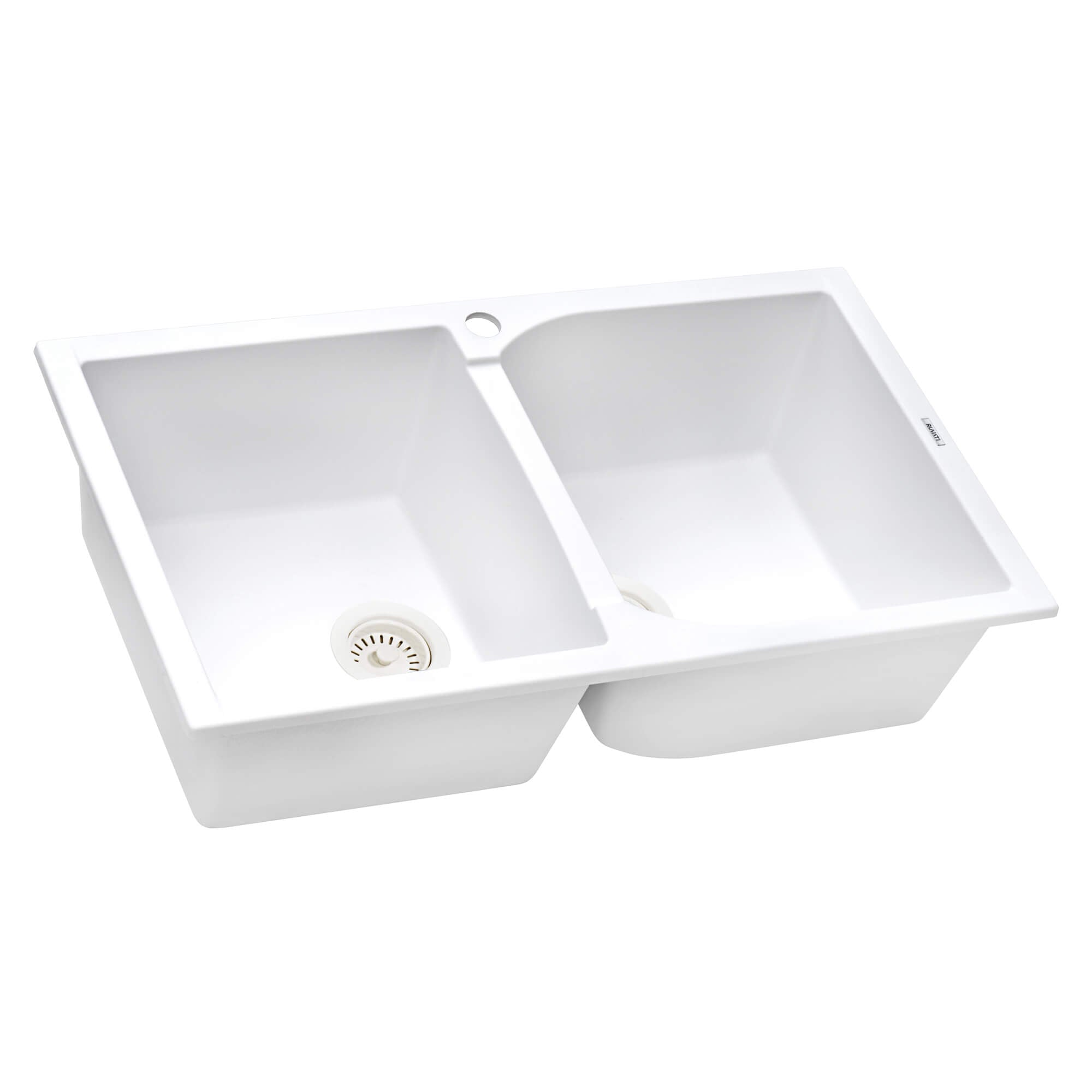 Alternative View of Ruvati epiGranite 34" Dual-Mount Granite Composite Kitchen Sink, 50/50 Double Bowl, Arctic White, RVG1319WH