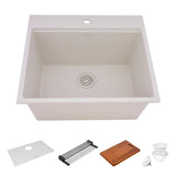 Ruvati 25-inch epiRock Workstation Warm White Topmount Laundry Sink, Composite, RVG1321WB