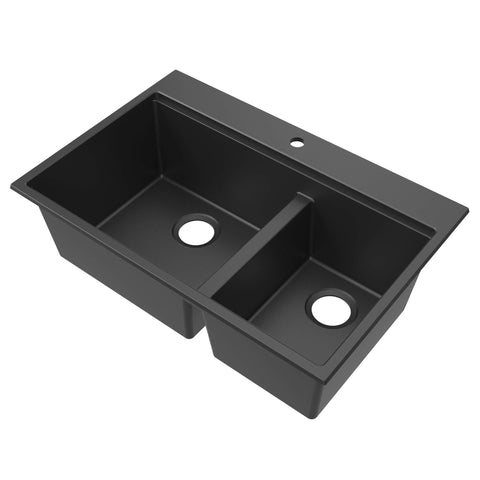 Main Image of Ruvati 33-inch epiRock Workstation Charcoal Black Double Bowl Topmount Kitchen Sink, Composite, RVG1327CK