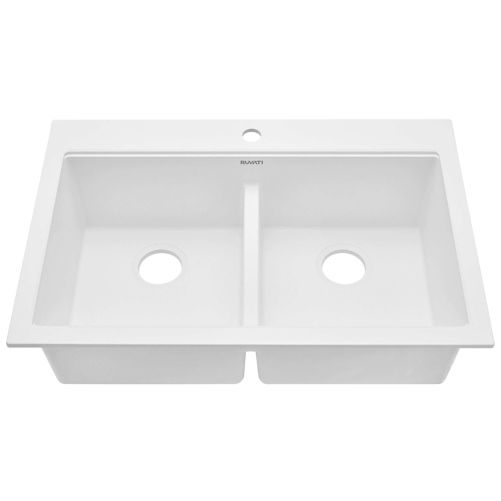 Ruvati epiGranite 33" Drop In Granite Composite Workstation Kitchen Sink, 50/50 Double Bowl, Arctic White Matte, RVG1343WH Product Image