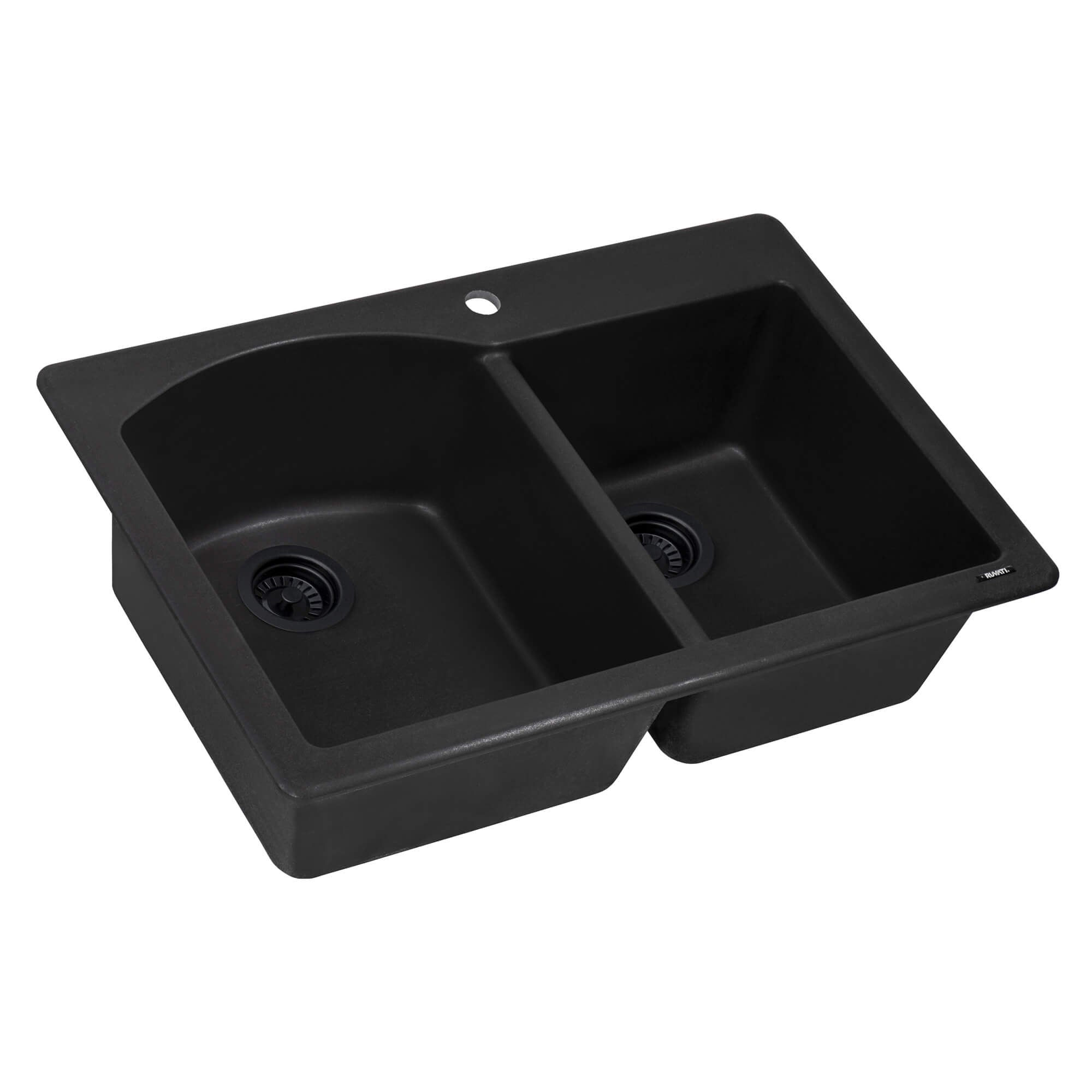 Alternative View of Ruvati epiGranite 33" Dual-Mount Granite Composite Kitchen Sink, 55/45 Double Bowl, Midnight Black, RVG1344BK