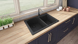 Alternative View of Ruvati epiGranite 33" Dual-Mount Granite Composite Kitchen Sink, 55/45 Double Bowl, Midnight Black, RVG1344BK