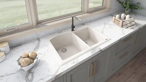 Alternate Image for Ruvati epiGranite 33" Dual-Mount Granite Composite Kitchen Sink, 55/45 Double Bowl, Caribbean Sand, RVG1344CS