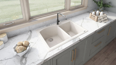 Main Image of Ruvati epiGranite 33" Dual-Mount Granite Composite Kitchen Sink, 55/45 Double Bowl, Caribbean Sand, RVG1344CS