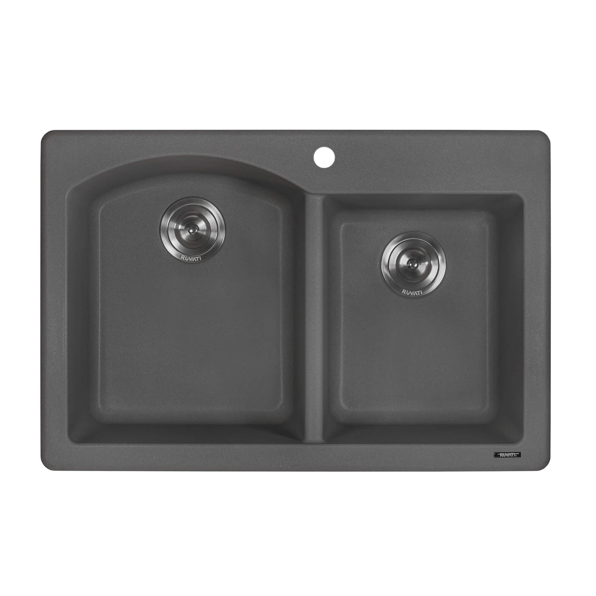 Alternative View of Ruvati epiGranite 33" Dual-Mount Granite Composite Kitchen Sink, 55/45 Double Bowl, Urban Gray, RVG1344GR