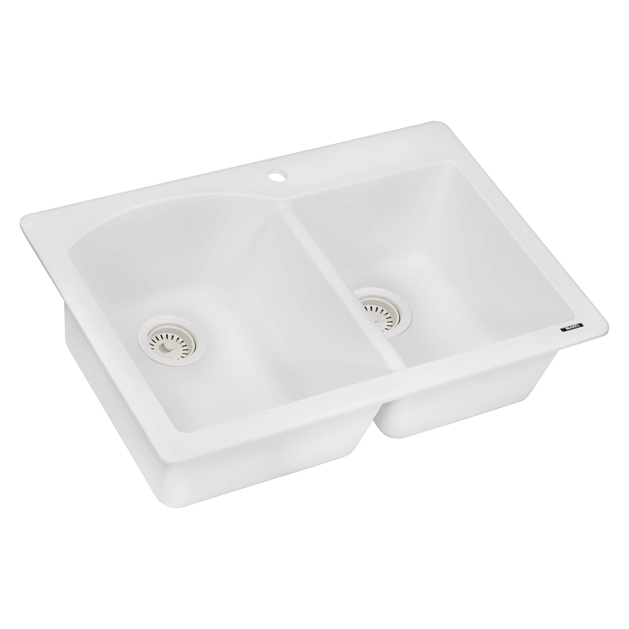 Alternative View of Ruvati epiGranite 33" Dual-Mount Granite Composite Kitchen Sink, 55/45 Double Bowl, Arctic White, RVG1344WH