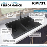 Alternative View of Ruvati epiGranite 33" Drop-in Topmount Granite Composite Kitchen Sink, 55/45 Double Bowl, Midnight Black, RVG1345BK