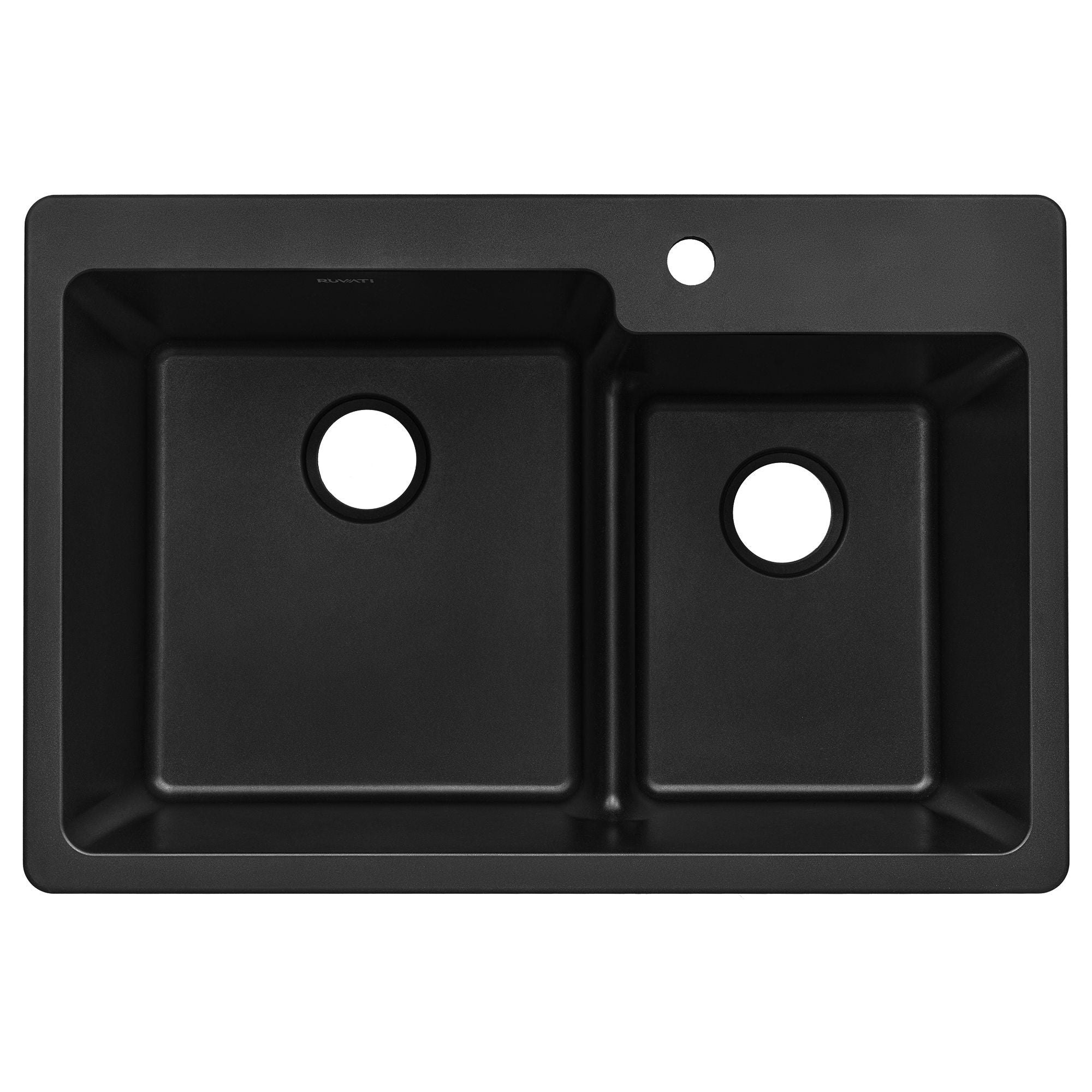 Ruvati epiGranite 33" Drop In Granite Composite Workstation Kitchen Sink, 60/40 Double Bowl, Midnight Black, RVG1347BK Product Image