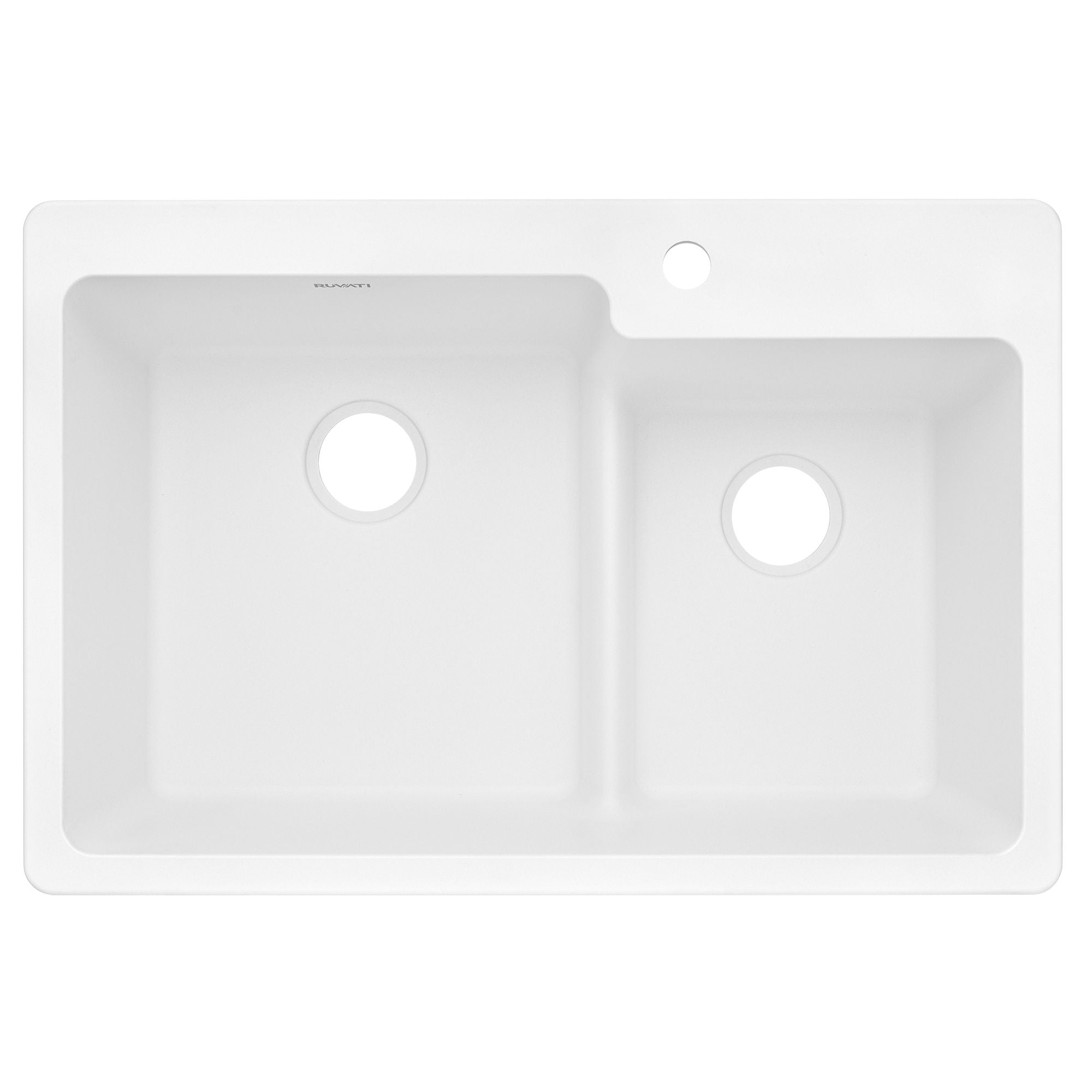 Ruvati epiGranite 33" Drop In Granite Composite Workstation Kitchen Sink, 60/40 Double Bowl, Arctic White Matte, RVG1347WH Product Image