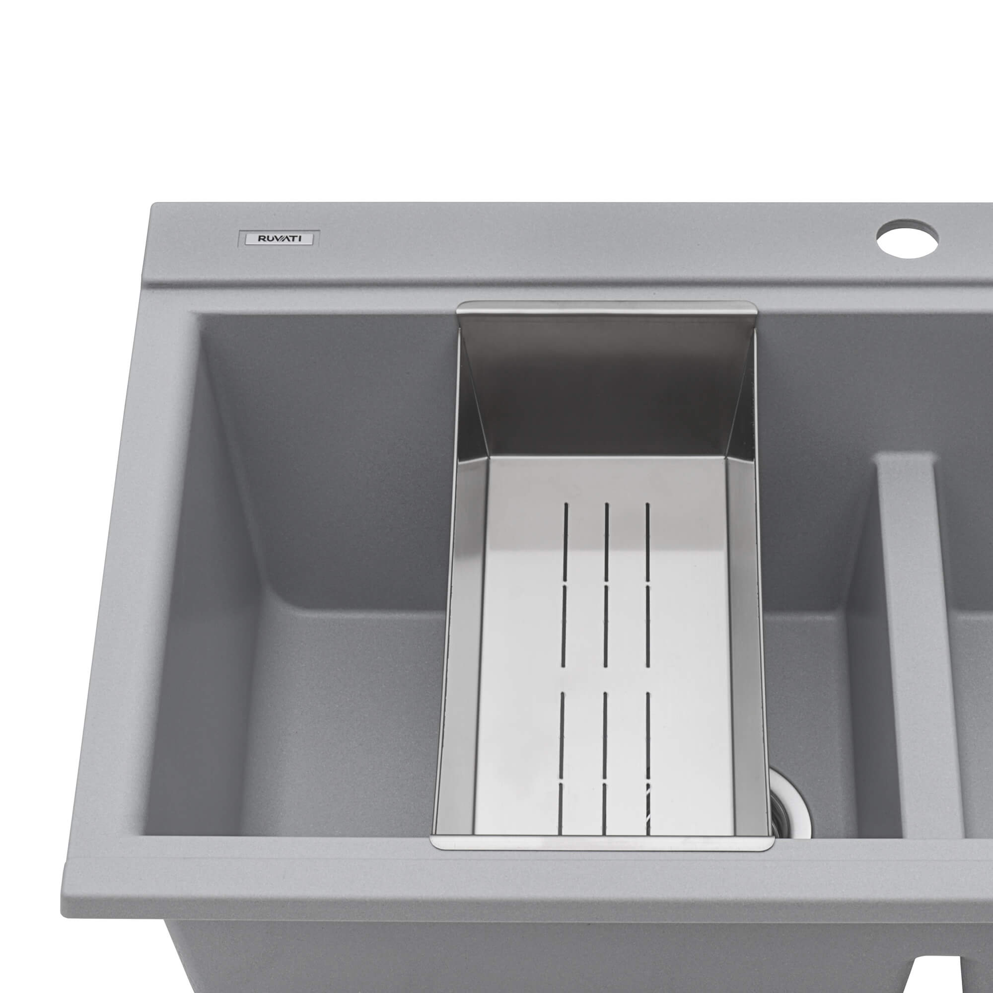 Alternative View of Ruvati epiGranite 34" Drop In Granite Composite Workstation Kitchen Sink, 50/50 Silver Gray, RVG1350GR