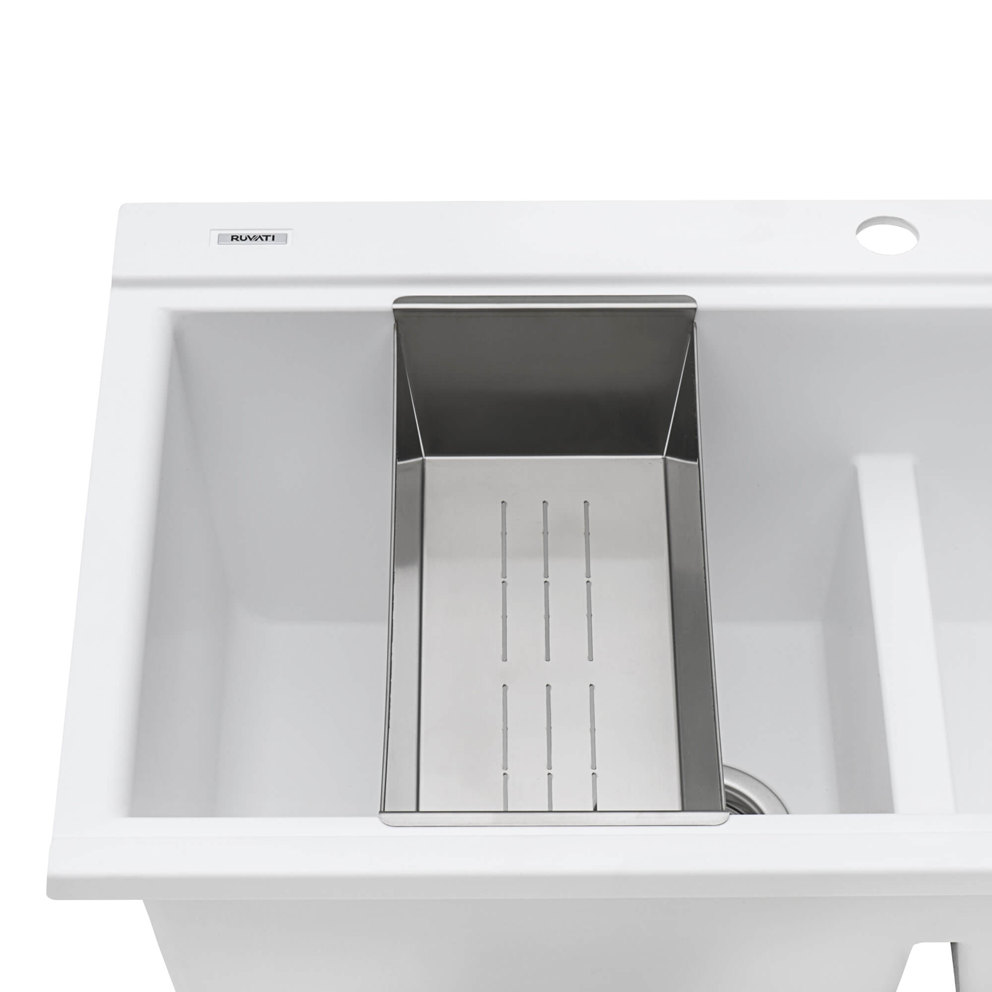 Alternative View of Ruvati epiGranite 34" Drop In Granite Composite Workstation Kitchen Sink, 50/50 Arctic White, RVG1350WH
