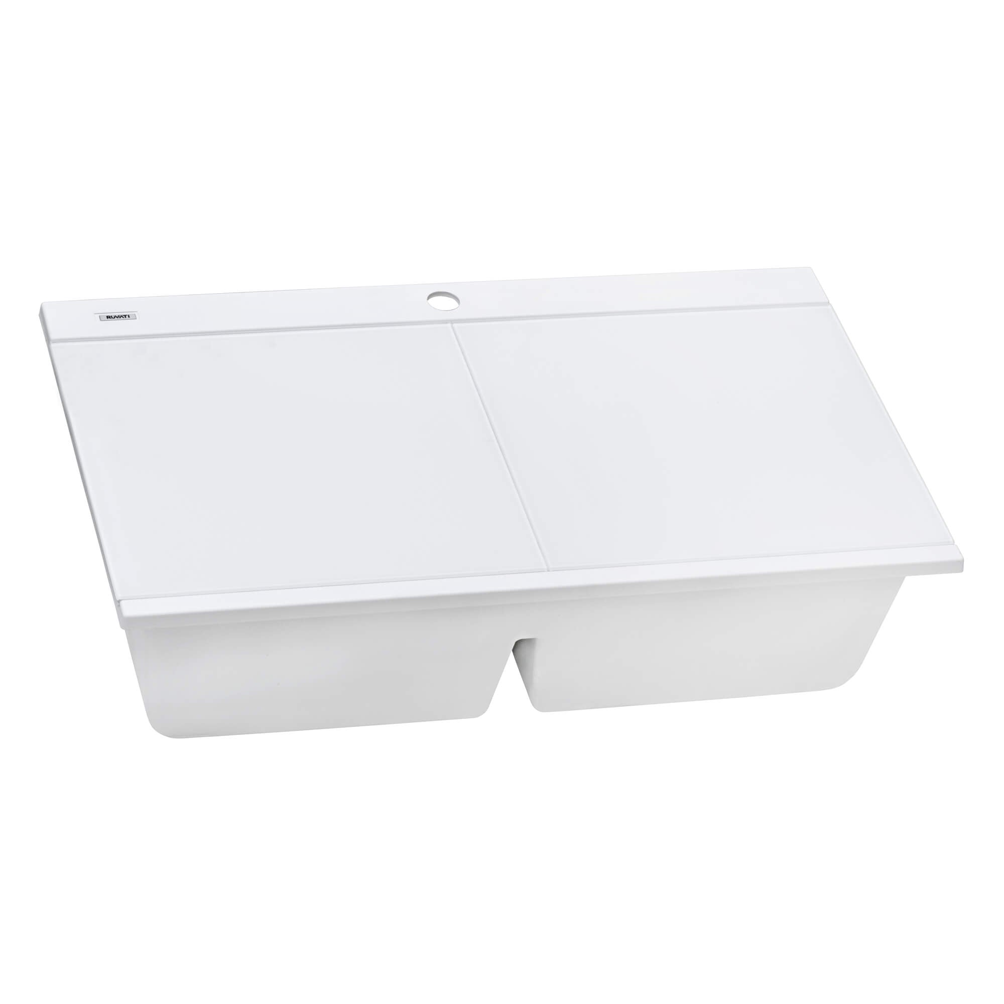 Alternative View of Ruvati epiGranite 34" Drop In Granite Composite Workstation Kitchen Sink, 50/50 Arctic White, RVG1350WH