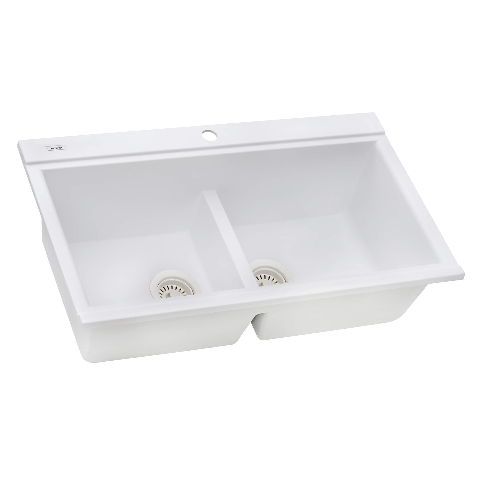 Alternative View of Ruvati epiGranite 34" Drop In Granite Composite Workstation Kitchen Sink, 50/50 Arctic White, RVG1350WH