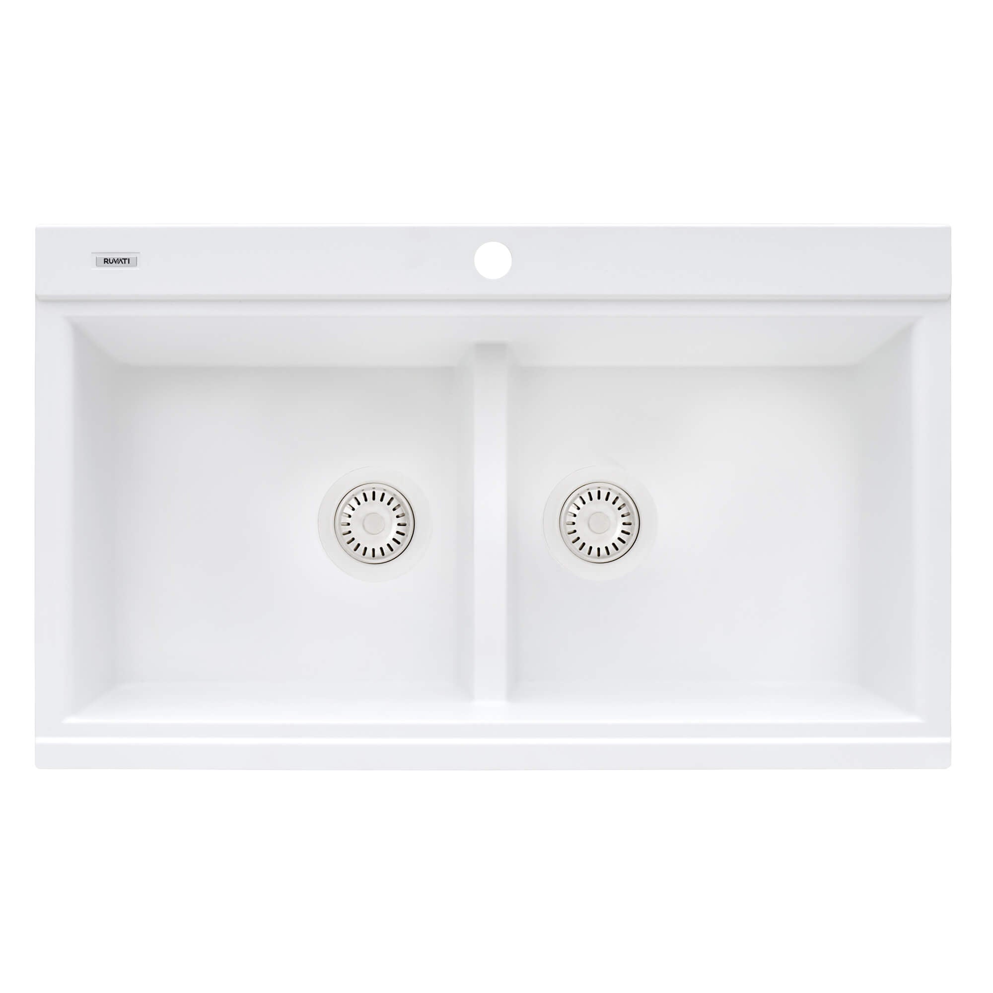 Alternative View of Ruvati epiGranite 34" Drop In Granite Composite Workstation Kitchen Sink, 50/50 Arctic White, RVG1350WH