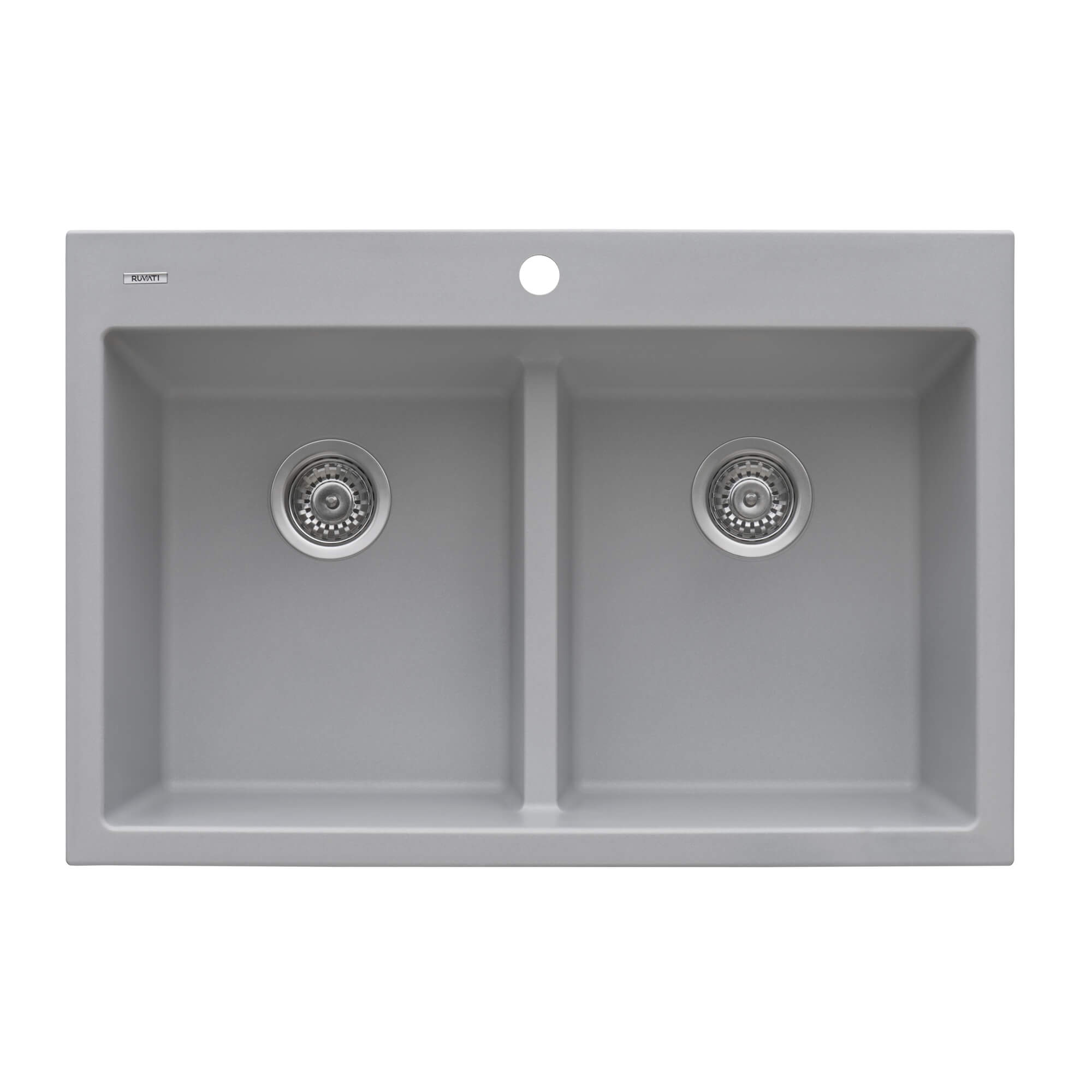 Alternative View of Ruvati epiGranite 33" Drop-in Topmount Granite Composite Kitchen Sink, 50/50 Low Divide Double Bowl, Silver Gray, RVG1385GR