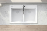 Alternative View of Ruvati epiGranite 33" Drop-in Topmount Granite Composite Kitchen Sink, 50/50 Low Divide Double Bowl, Arctic White, RVG1385WH