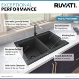 Alternative View of Ruvati epiGranite 33" Dual-Mount Granite Composite Kitchen Sink, 50/50 Double Bowl, Midnight Black, RVG1388BK