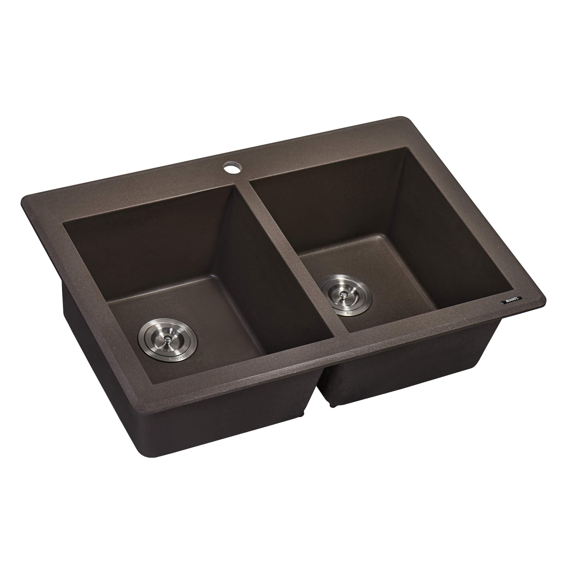 Alternative View of Ruvati epiGranite 33" Dual-Mount Granite Composite Kitchen Sink, 50/50 Double Bowl, Espresso / Coffee Brown, RVG1388ES