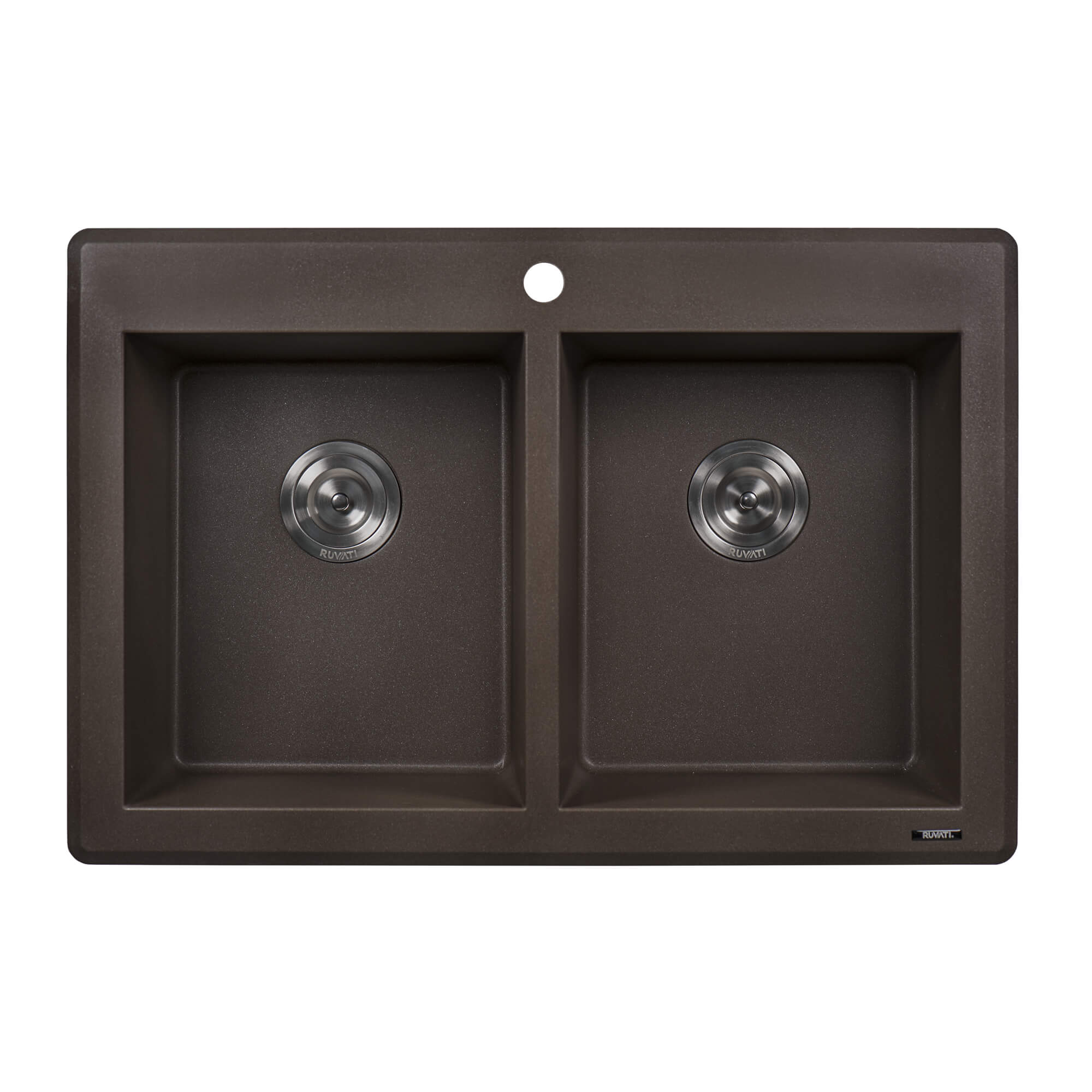 Alternative View of Ruvati epiGranite 33" Dual-Mount Granite Composite Kitchen Sink, 50/50 Double Bowl, Espresso / Coffee Brown, RVG1388ES