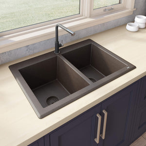 Alternate Image for Ruvati epiGranite 33" Dual-Mount Granite Composite Kitchen Sink, 50/50 Double Bowl, Espresso / Coffee Brown, RVG1388ES
