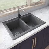 Main Image of Ruvati epiGranite 33" Dual-Mount Granite Composite Kitchen Sink, 50/50 Double Bowl, Urban Gray, RVG1388GR