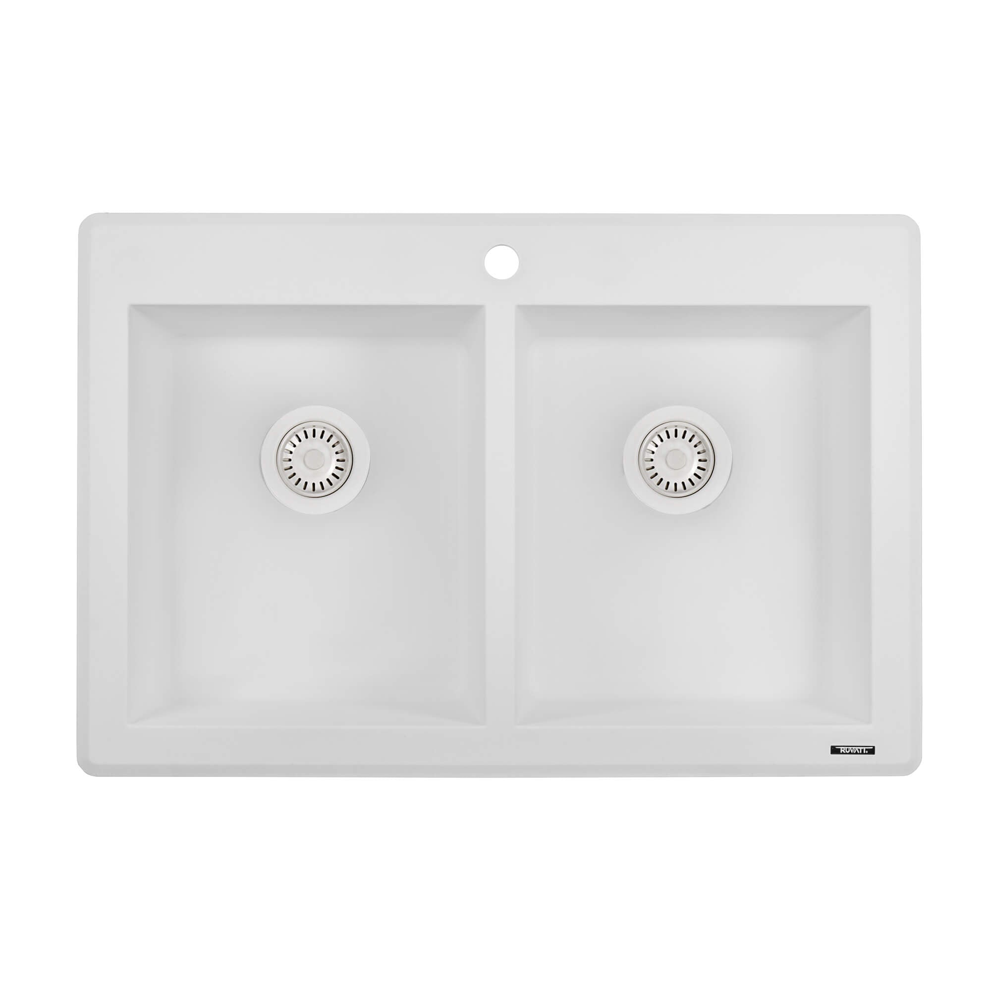 Alternative View of Ruvati epiGranite 33" Dual-Mount Granite Composite Kitchen Sink, 50/50 Double Bowl, Arctic White, RVG1388WH