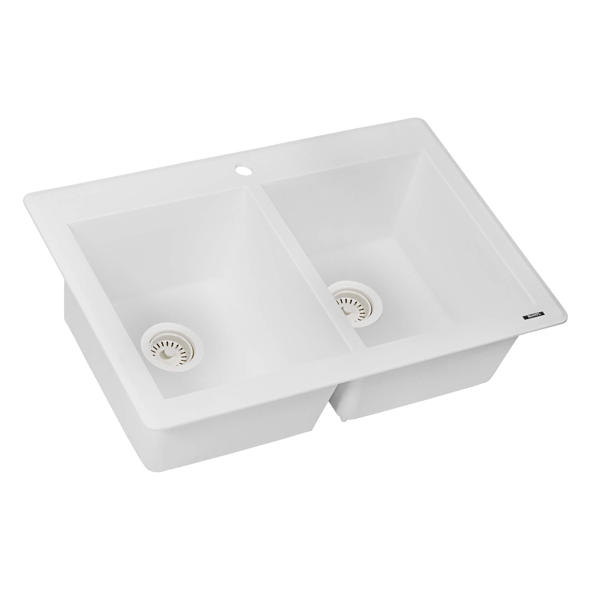 Alternative View of Ruvati epiGranite 33" Dual-Mount Granite Composite Kitchen Sink, 50/50 Double Bowl, Arctic White, RVG1388WH