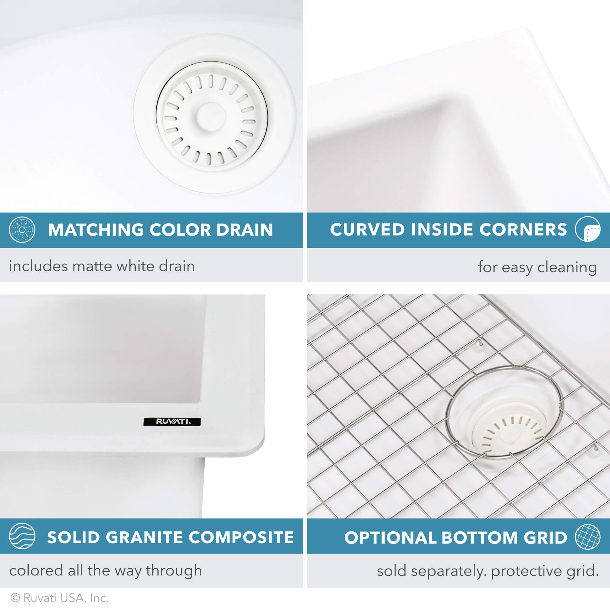 Alternative View of Ruvati epiGranite 33" Dual-Mount Granite Composite Kitchen Sink, 50/50 Double Bowl, Arctic White, RVG1388WH