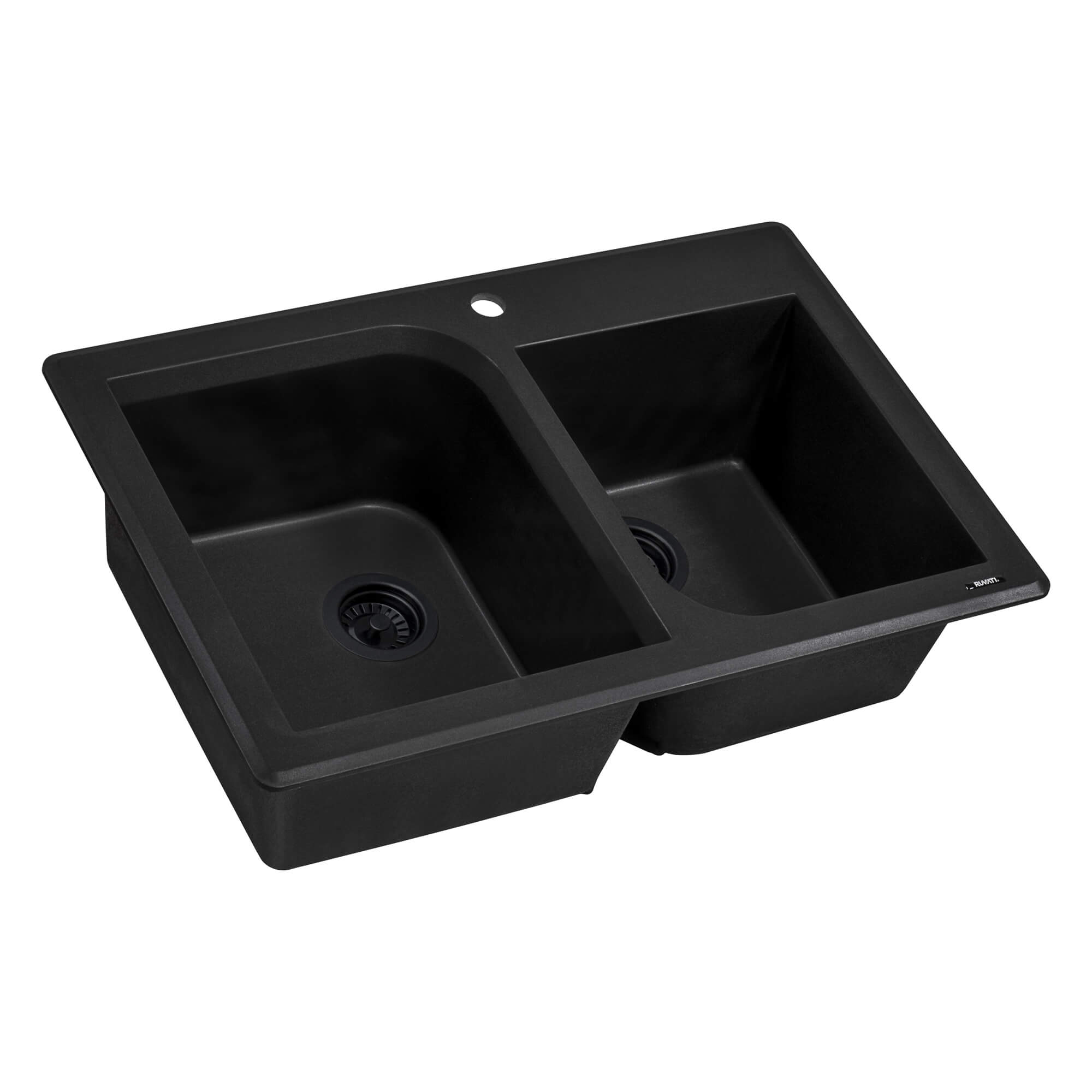 Alternative View of Ruvati epiGranite 33" Dual-Mount Granite Composite Kitchen Sink, 55/45 Double Bowl, Midnight Black, RVG1396BK