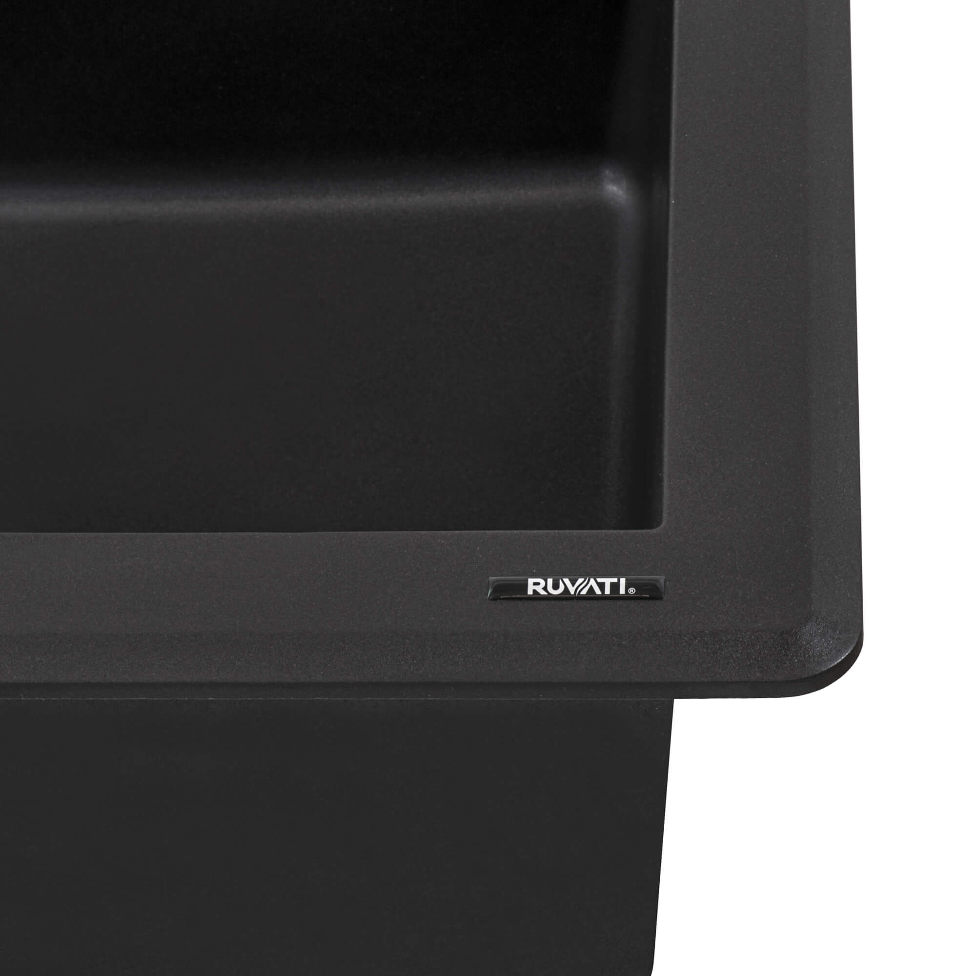 Alternative View of Ruvati epiGranite 33" Dual-Mount Granite Composite Kitchen Sink, 55/45 Double Bowl, Midnight Black, RVG1396BK