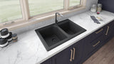 Alternative View of Ruvati epiGranite 33" Dual-Mount Granite Composite Kitchen Sink, 55/45 Double Bowl, Midnight Black, RVG1396BK