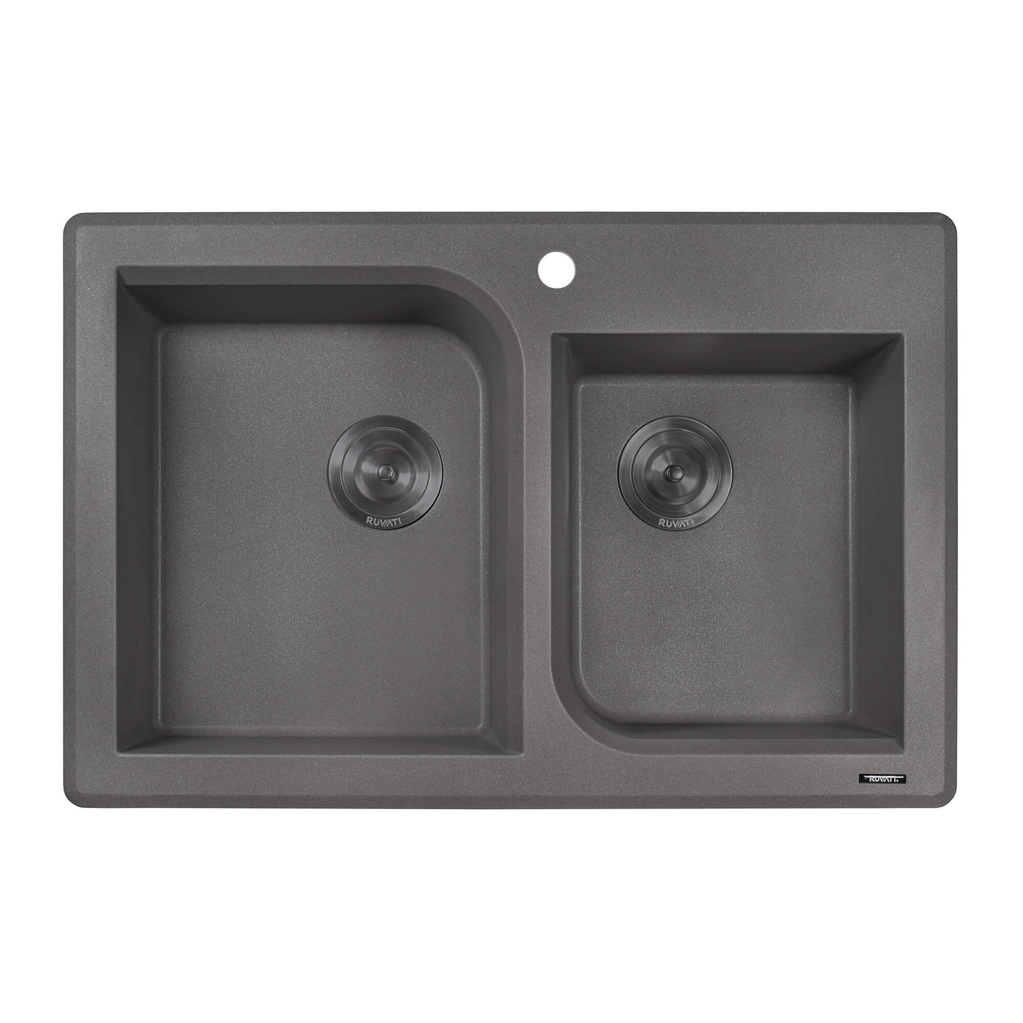 Alternative View of Ruvati epiGranite 33" Dual-Mount Granite Composite Kitchen Sink, 55/45 Double Bowl, Urban Gray, RVG1396GR
