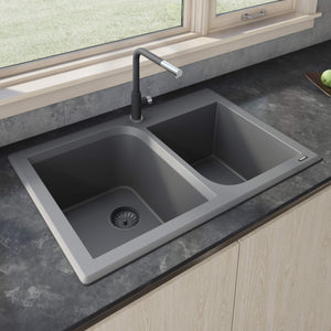 Alternate Image for Ruvati epiGranite 33" Dual-Mount Granite Composite Kitchen Sink, 55/45 Double Bowl, Urban Gray, RVG1396GR