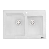 Alternative View of Ruvati epiGranite 33" Dual-Mount Granite Composite Kitchen Sink, 55/45 Double Bowl, Arctic White, RVG1396WH