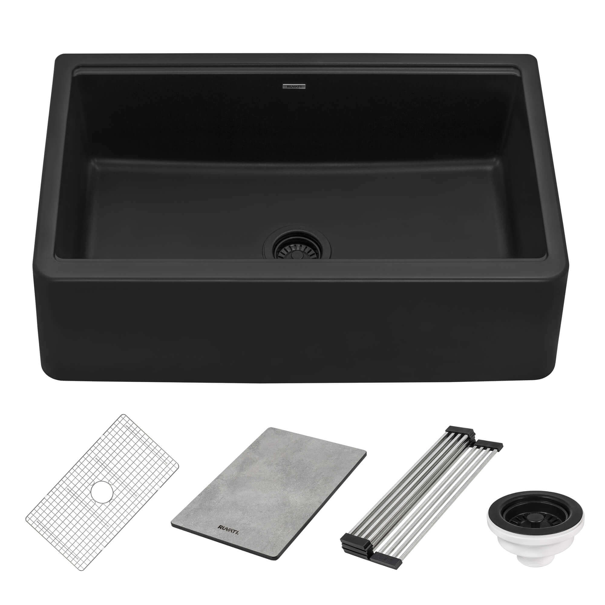 Alternative View of Ruvati epiCast 33" Granite Composite Workstation Apron-front Farmhouse Sink, Midnight Black, RVG1533BK