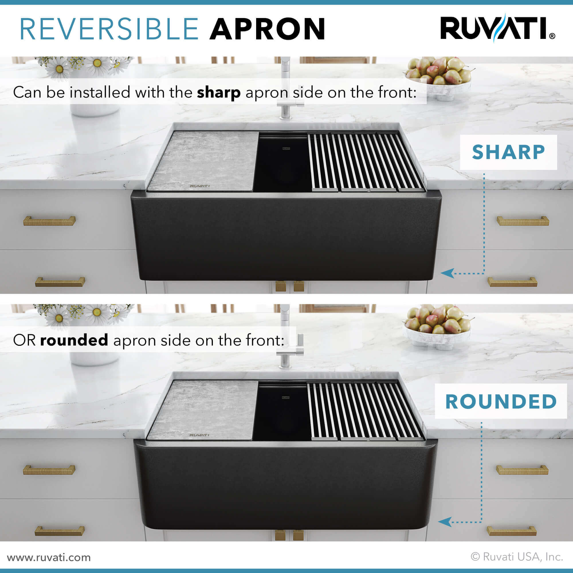 Alternative View of Ruvati epiCast 33" Granite Composite Workstation Apron-front Farmhouse Sink, Midnight Black, RVG1533BK