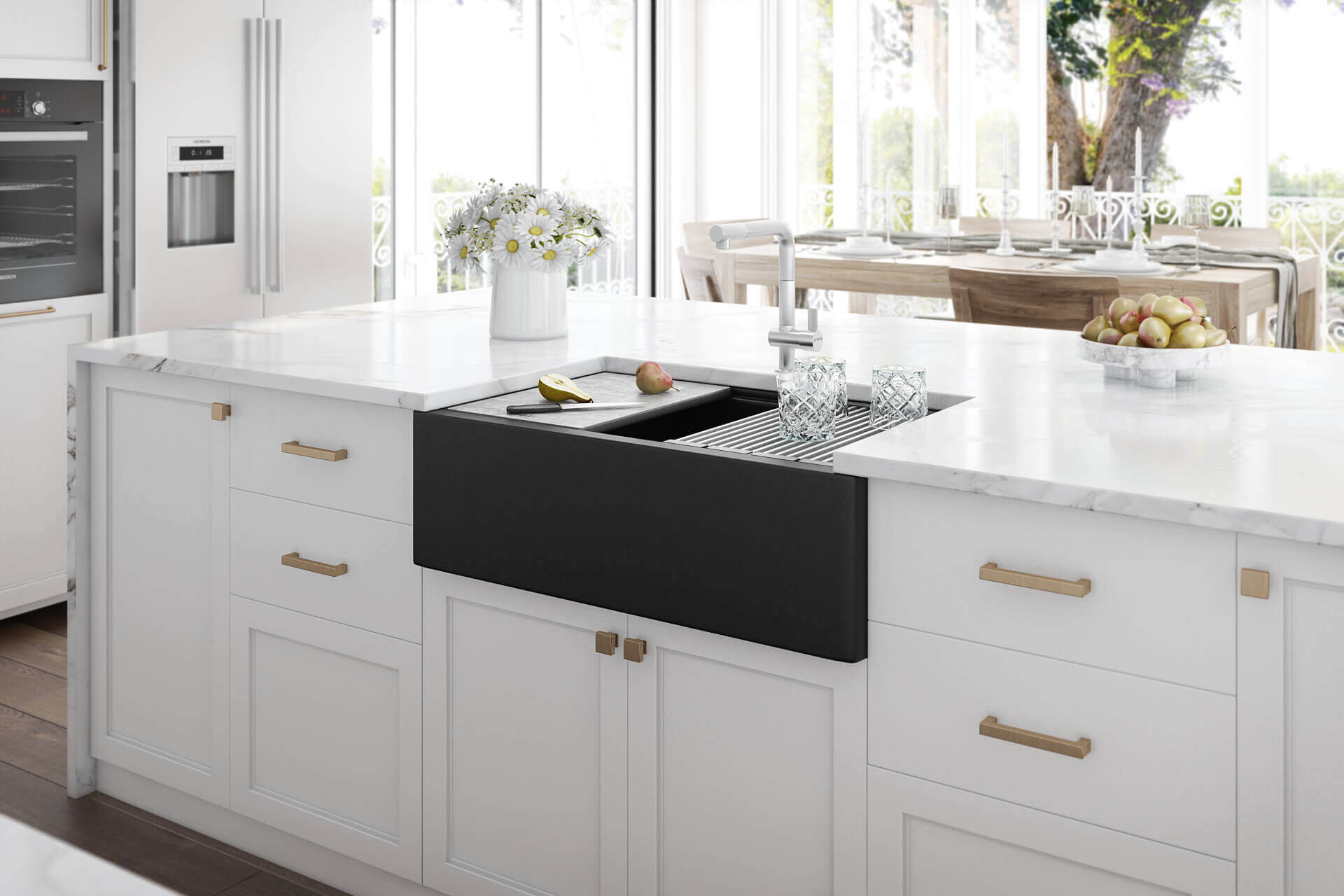Alternative View of Ruvati epiCast 33" Granite Composite Workstation Apron-front Farmhouse Sink, Midnight Black, RVG1533BK