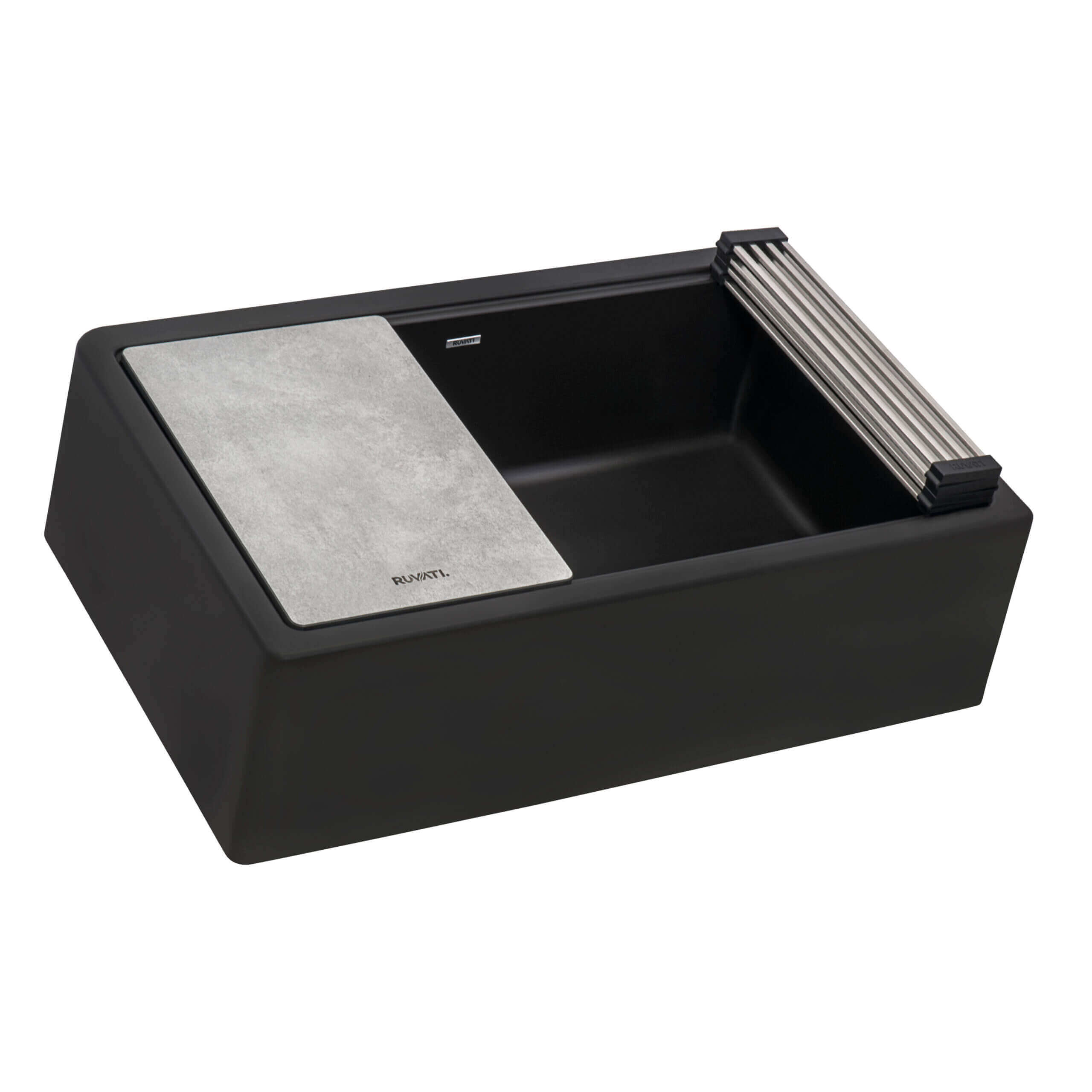 Alternative View of Ruvati epiCast 33" Granite Composite Workstation Apron-front Farmhouse Sink, Midnight Black, RVG1533BK