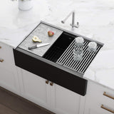 Main Image of Ruvati epiCast 33" Granite Composite Workstation Apron-front Farmhouse Sink, Midnight Black, RVG1533BK