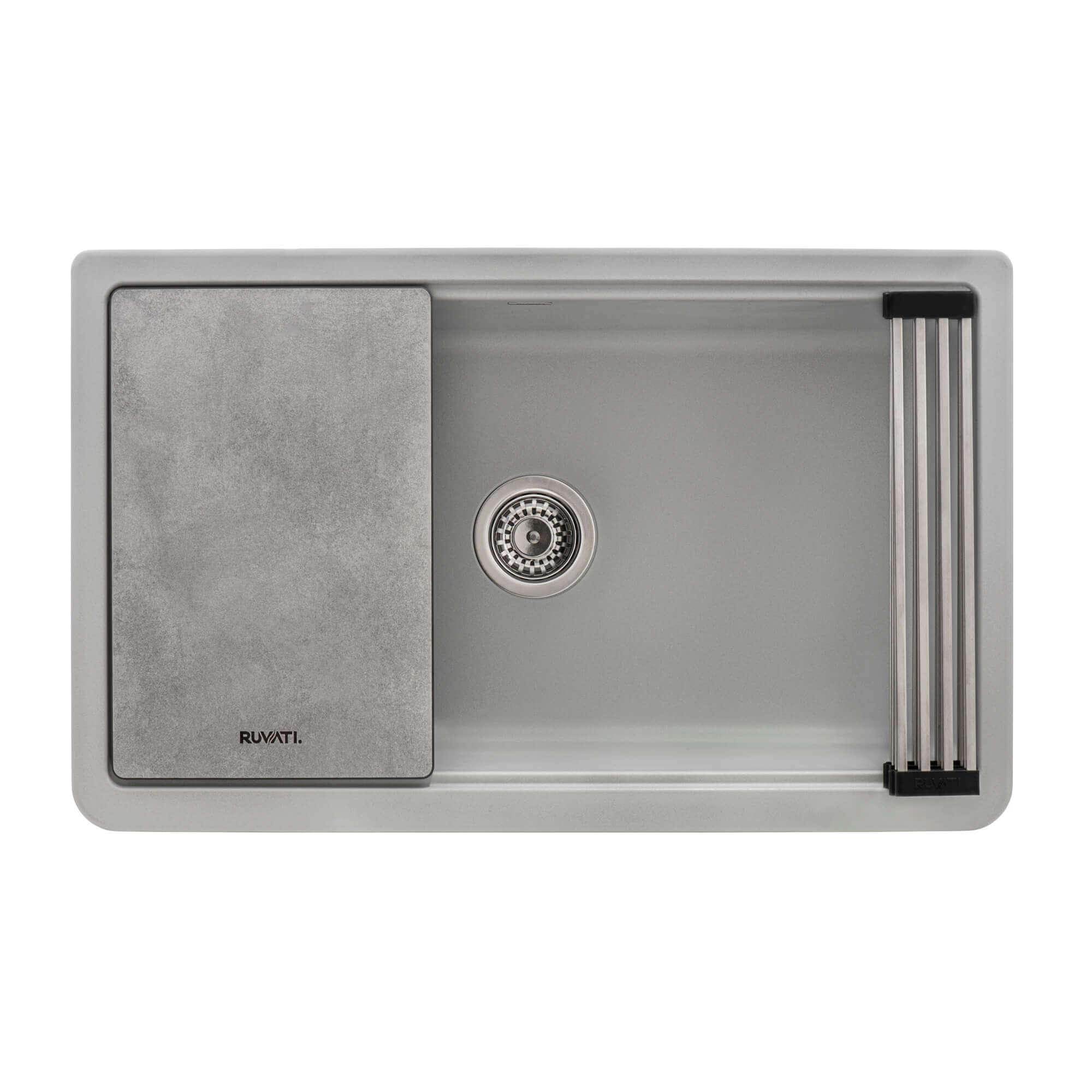 Alternative View of Ruvati epiCast 33" Granite Composite Workstation Apron-front Farmhouse Sink, Silver Gray, RVG1533GR