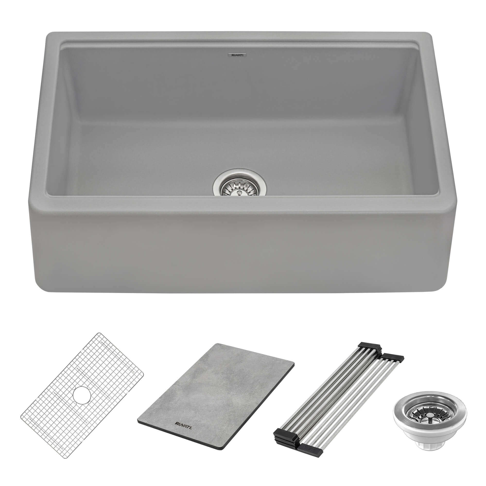 Alternative View of Ruvati epiCast 33" Granite Composite Workstation Apron-front Farmhouse Sink, Silver Gray, RVG1533GR