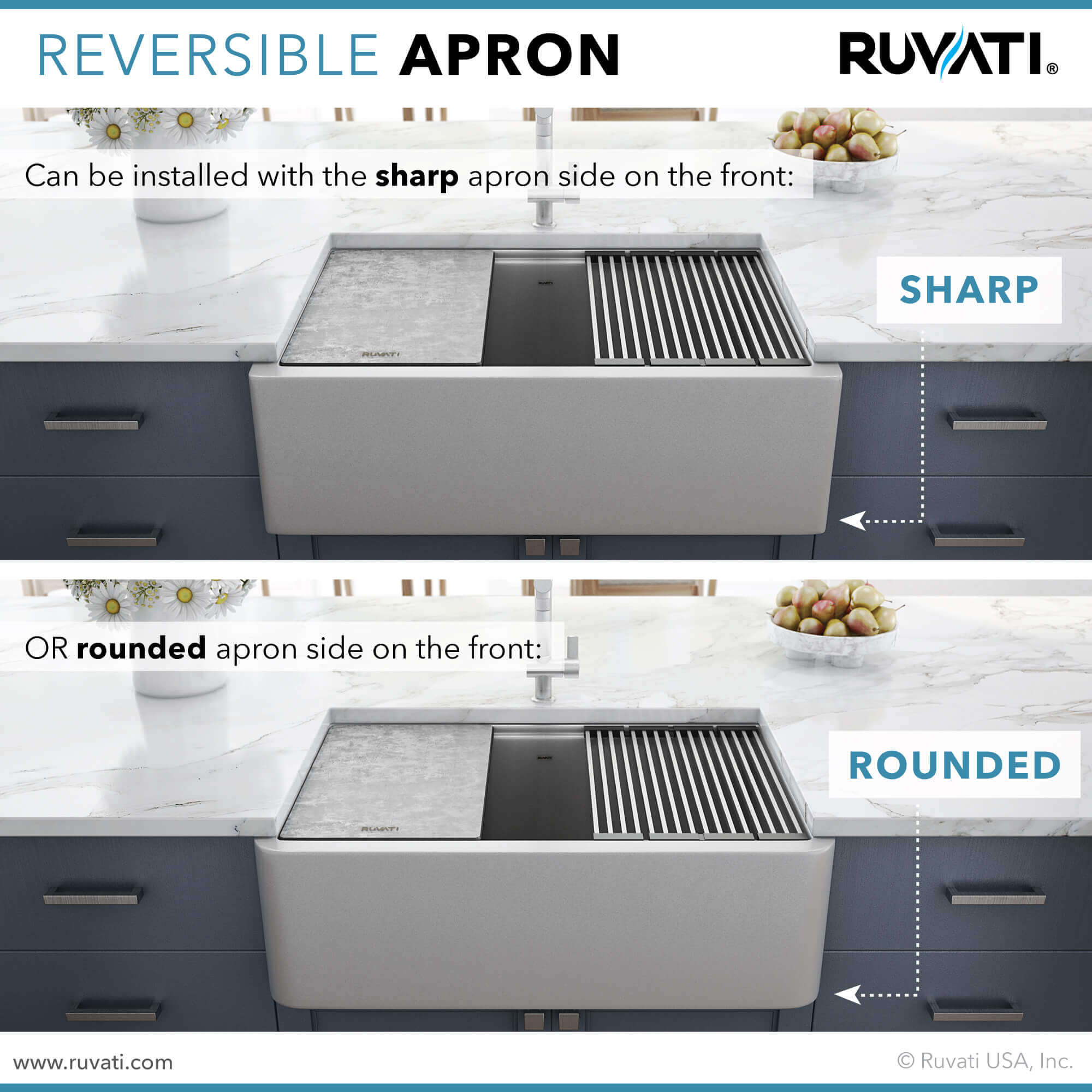 Alternative View of Ruvati epiCast 33" Granite Composite Workstation Apron-front Farmhouse Sink, Silver Gray, RVG1533GR