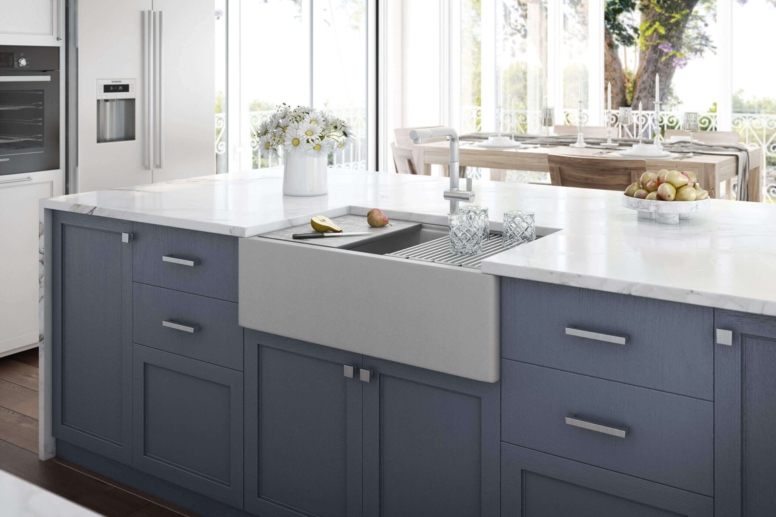 Alternative View of Ruvati epiCast 33" Granite Composite Workstation Apron-front Farmhouse Sink, Silver Gray, RVG1533GR