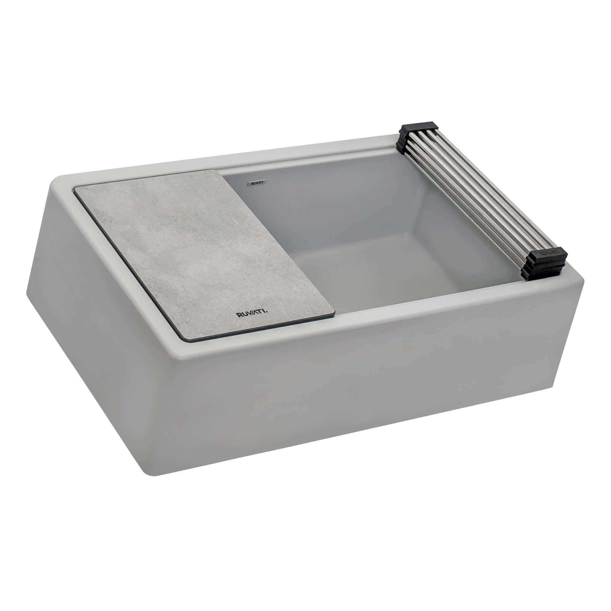 Alternative View of Ruvati epiCast 33" Granite Composite Workstation Apron-front Farmhouse Sink, Silver Gray, RVG1533GR