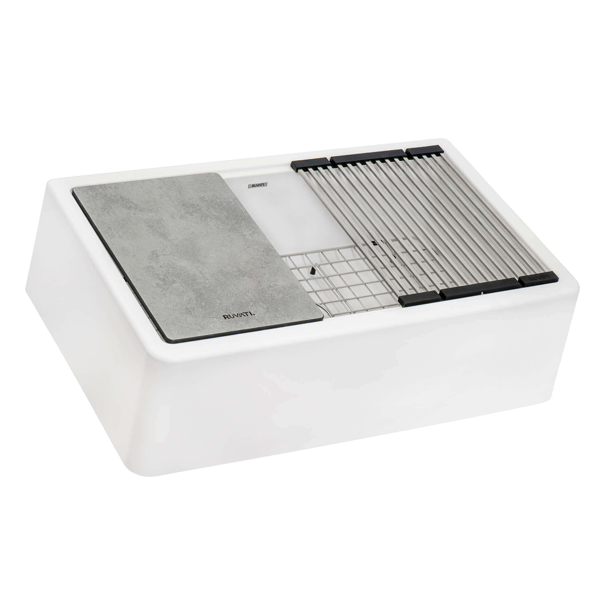 Alternative View of Ruvati epiCast 33" Granite Composite Workstation Apron-front Farmhouse Sink, Arctic White, RVG1533WH
